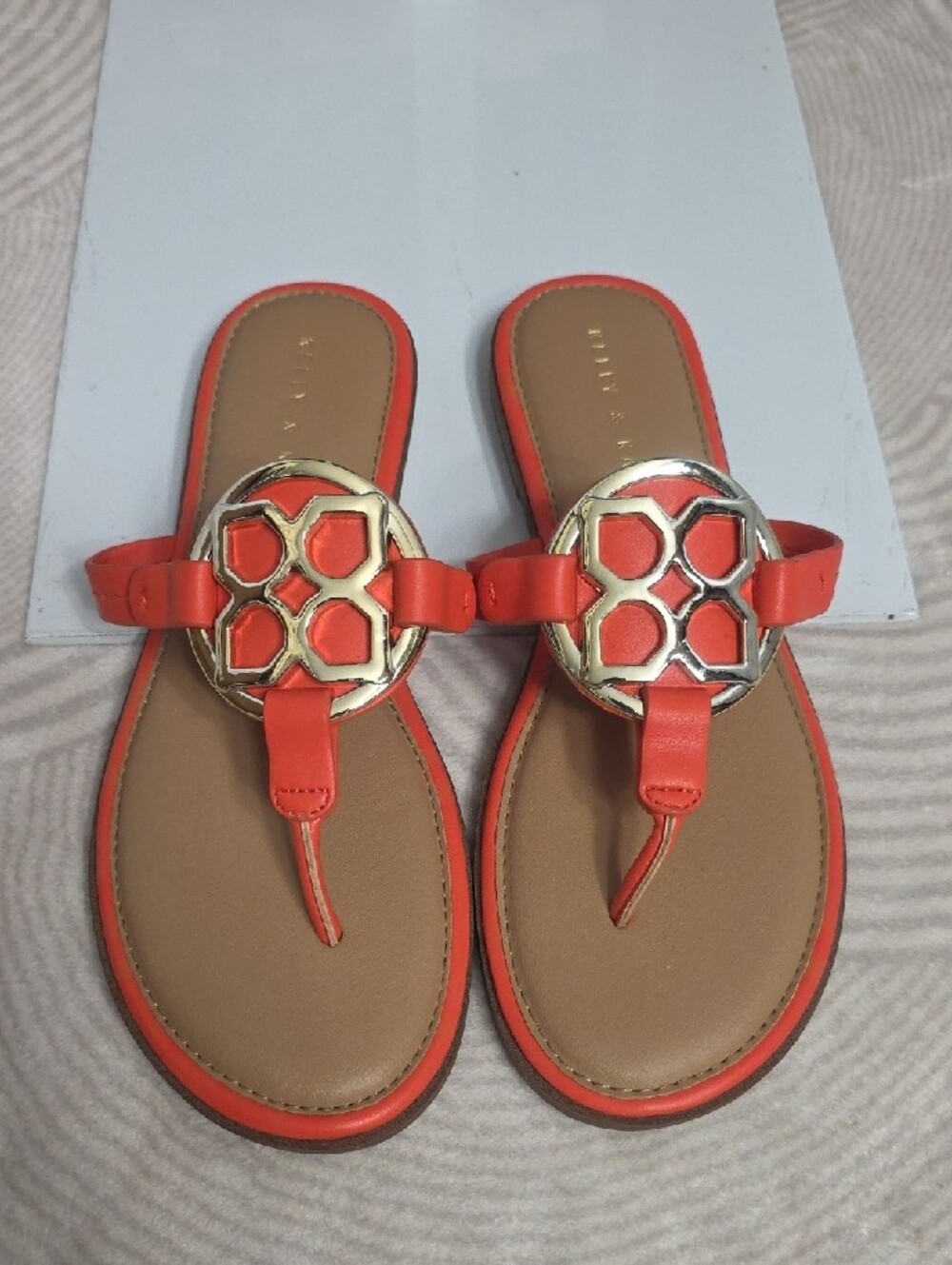 Kelly & Katie Orange Thong Sandals with Gold Medallion - Picture 2 of 8